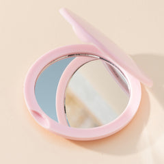 Pink Round Folding Compact Mirror Double Side Style Cosmetic Touch up Mirror