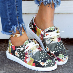Floral Print Canvas Slip On Flat Casual Walking Shoes