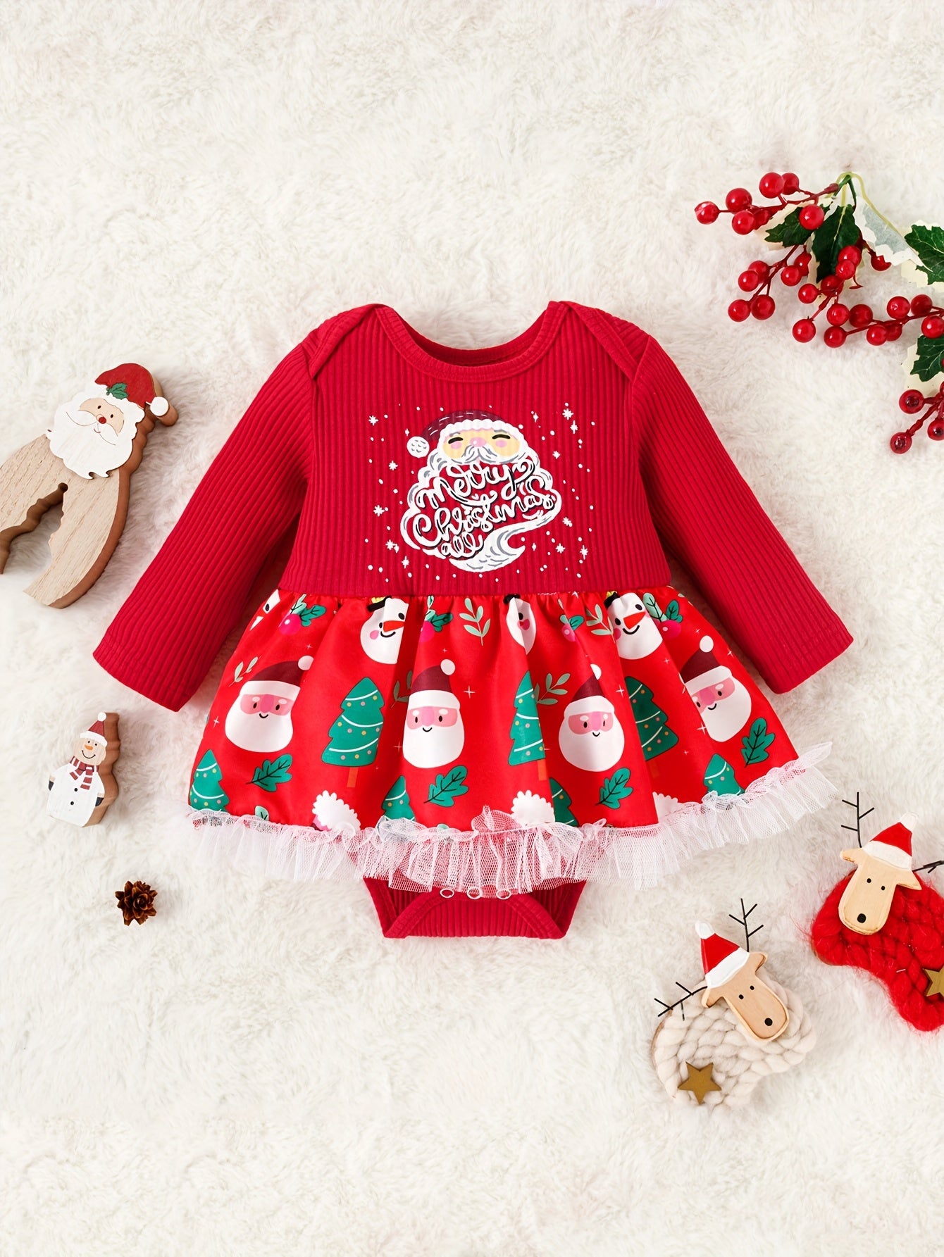 Baby Toddler Christmas Long Sleeve Romper Jumpsuit Dress