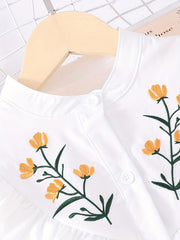 Girls Orange Flowers Embroidery Shirt Dress With Belt