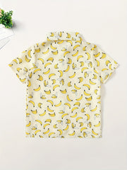 Banana Print Boys Casual Lapel Shirt for Summer