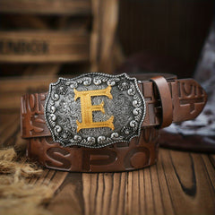 Vintage Men's Letter Alloy Buckle PU Leather Belt