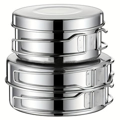 4pcs Stainless Steel Cookware Set Lightweight Cooking Kit for Camping