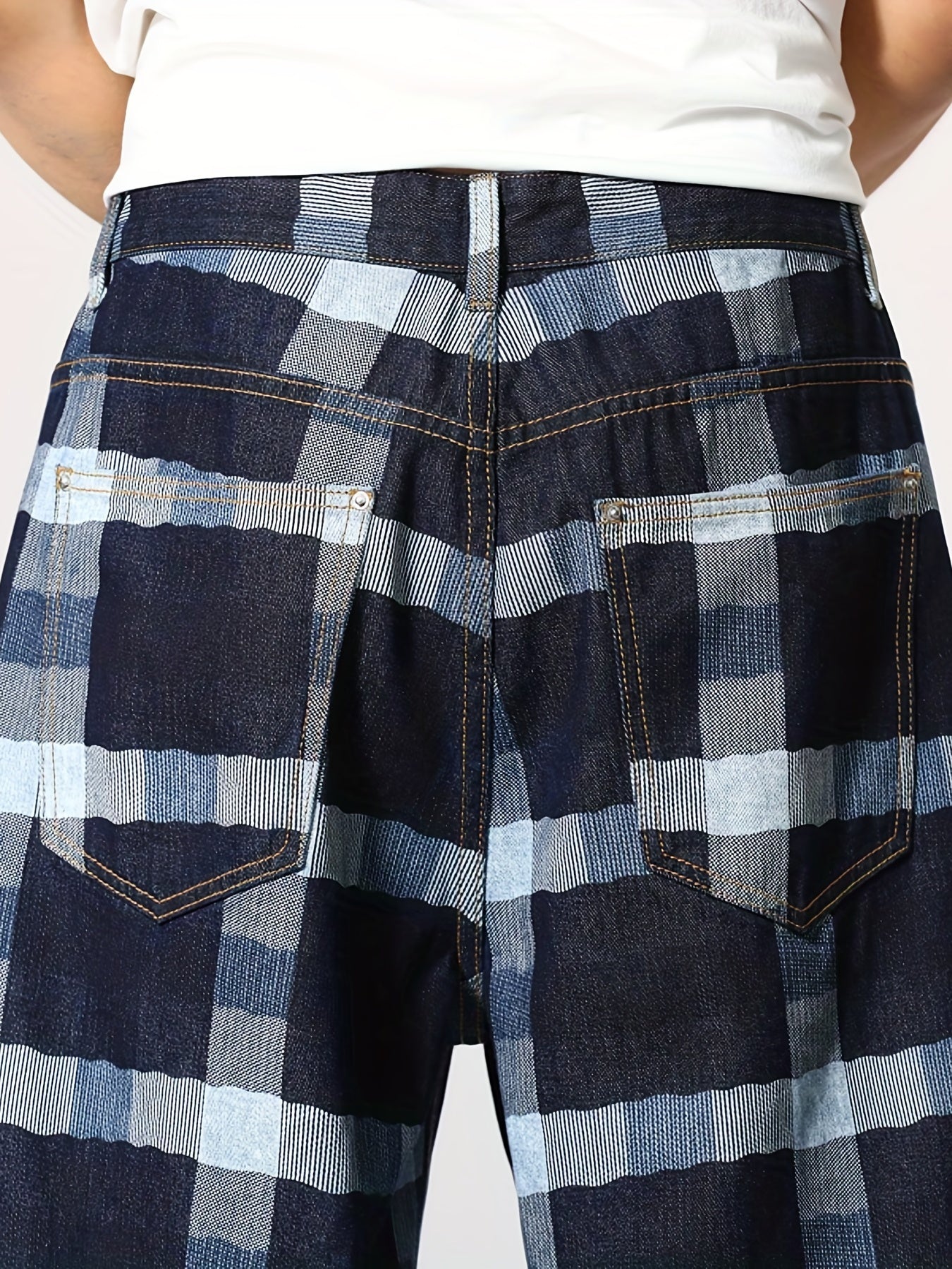 Vintage Plaid Denim Shorts Men's Casual Street Style Summer Shorts