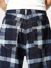 Vintage Plaid Denim Shorts Men's Casual Street Style Summer Shorts