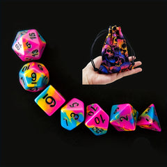 Rainbow Skull Dice Set with Drawstring Bag for Table Game