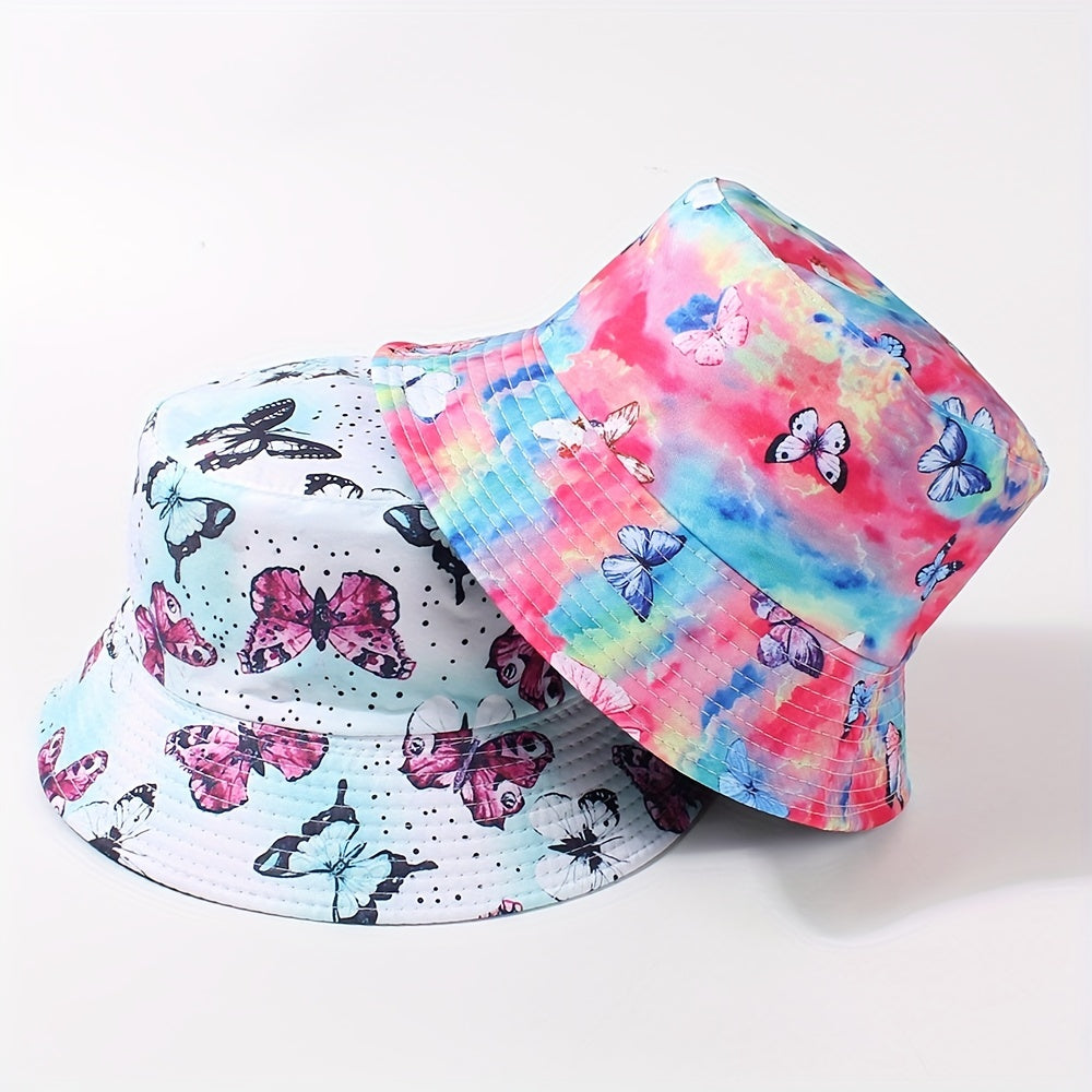 Butterfly Flag Print Reversible Bucket Hat Lightweight Fisherman Cap