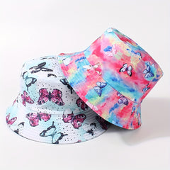 Butterfly Flag Print Reversible Bucket Hat Lightweight Fisherman Cap