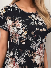 Floral Print Dress Short Sleeve Crew Neck Women's Clothing