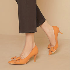 Bowknot Stiletto Heels Point Toe Pumps - Versatile Dress Heels