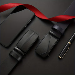 Men's Leather Ratchet Belt Automatic Buckle For Casual Jeans