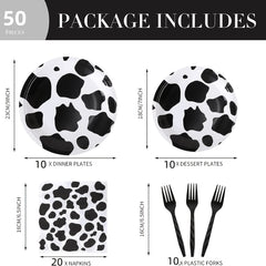 50pcs Cow Print Party Supplies Disposable Dinnerware