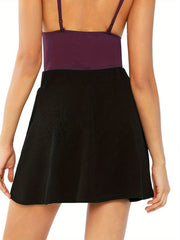 Preppy High Waist Solid Mini Skater Skirt