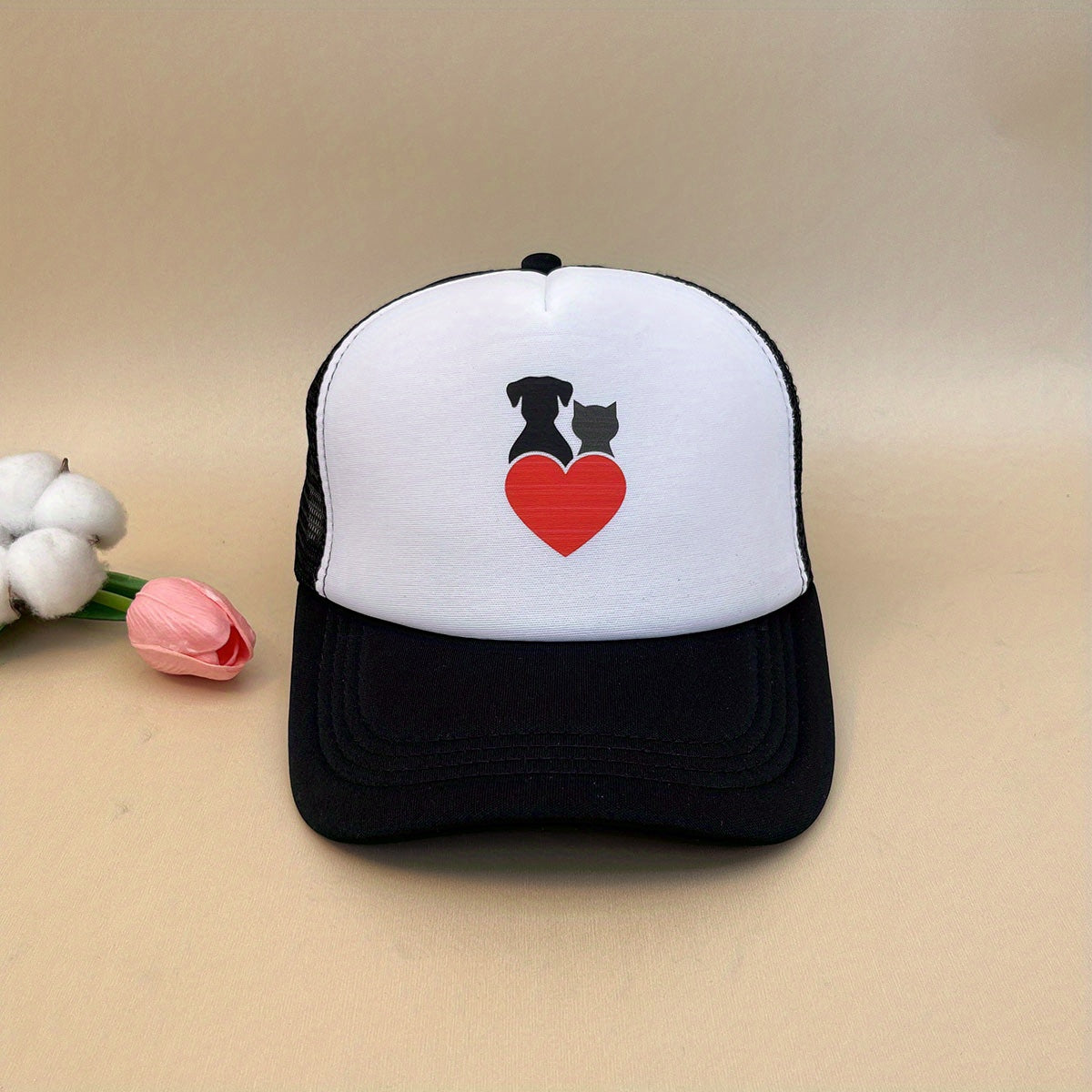 Puppy Heart Print Trucker Hat Lightweight Breathable Baseball Cap