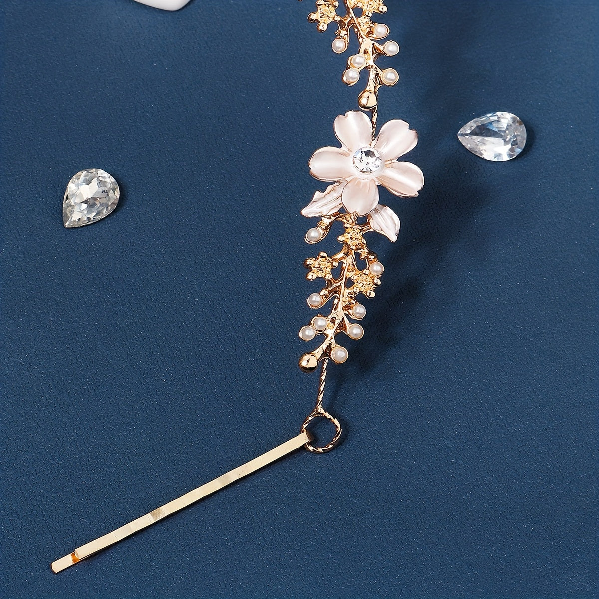 Flower Charm Hair Clip Rhinestone Pearl Bridal Headband