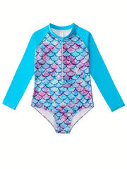 Mermaid Swimsuit Fish Scale Print Long Sleeved Sports Swims