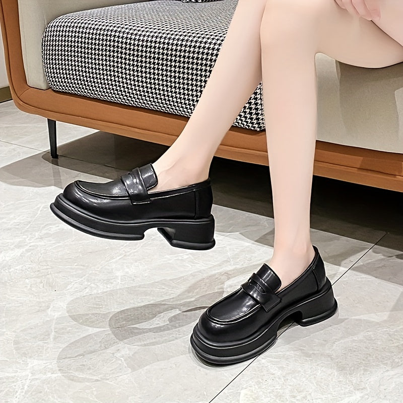 Women's Platform Loafers Slip On Shoes Solid Round Toe