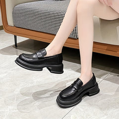 Women's Platform Loafers Slip On Shoes Solid Round Toe