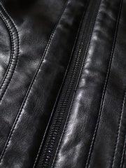 Men's PU Leather Motorcycle Jacket Stand Collar Zipper Closure