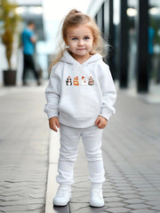 Girls Cartoon Cats Hooded Sweatshirt & Sweatpants Set Kids Clothes