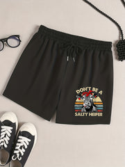 Women's Plus Cow & Slogan Print Sporty Pajama Shorts