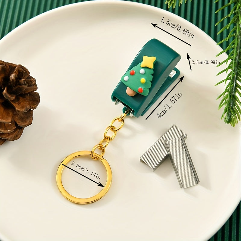 Christmas Cartoon Mini Stapler with Key Chain, Christmas Gift