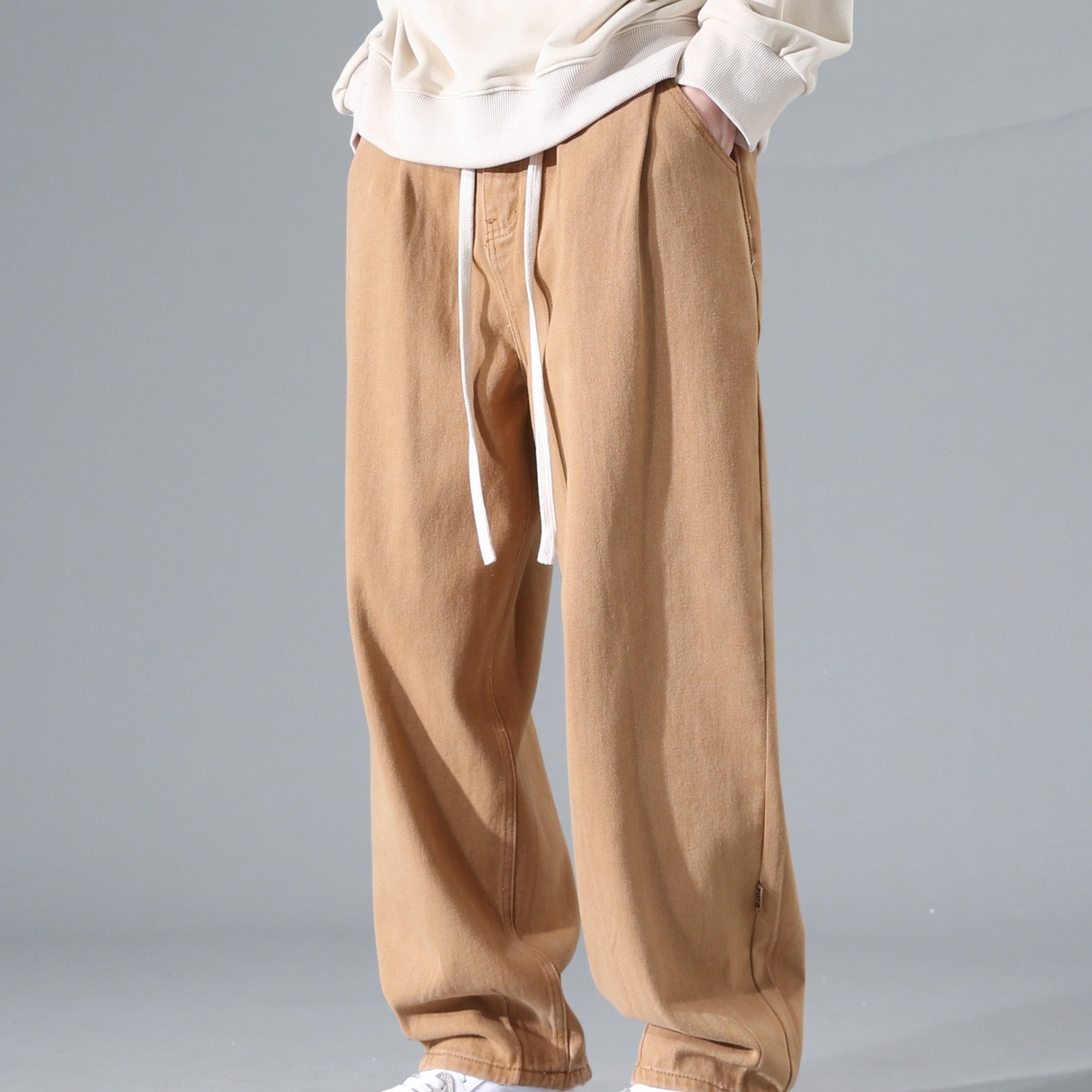 Men's Solid Joggers Pockets Active Drawstring Trousers