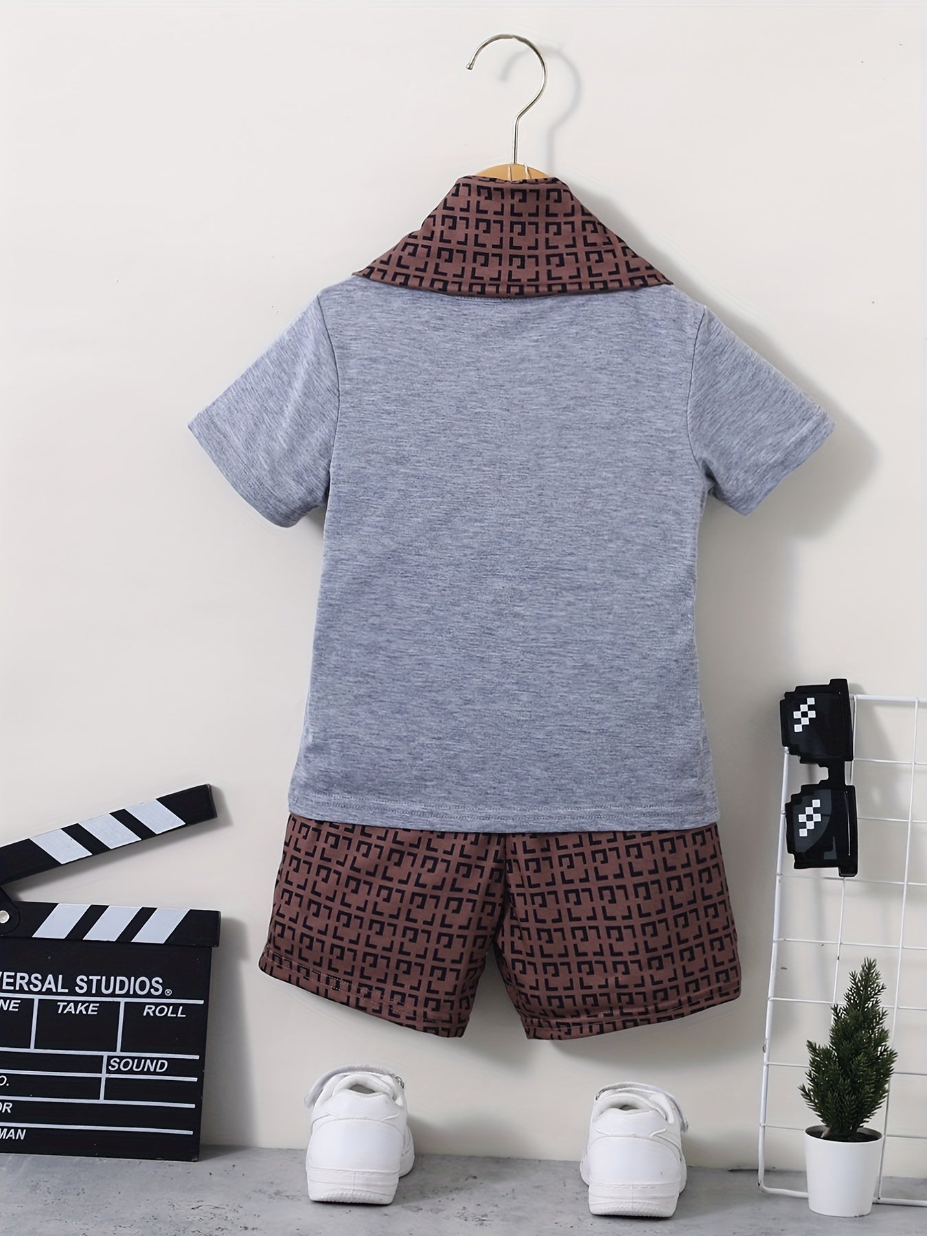 3pcs Boys Casual Short Sleeve T shirt & Shorts & Scarf Set Summer Kids Clothes
