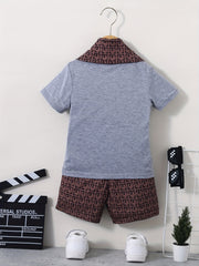 3pcs Boys Casual Short Sleeve T shirt & Shorts & Scarf Set Summer Kids Clothes