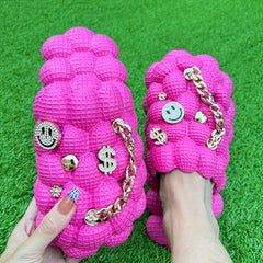 Women's Bubble Clogs With Charms Stylish Closed Toe Massage Lychee Slide Shoes