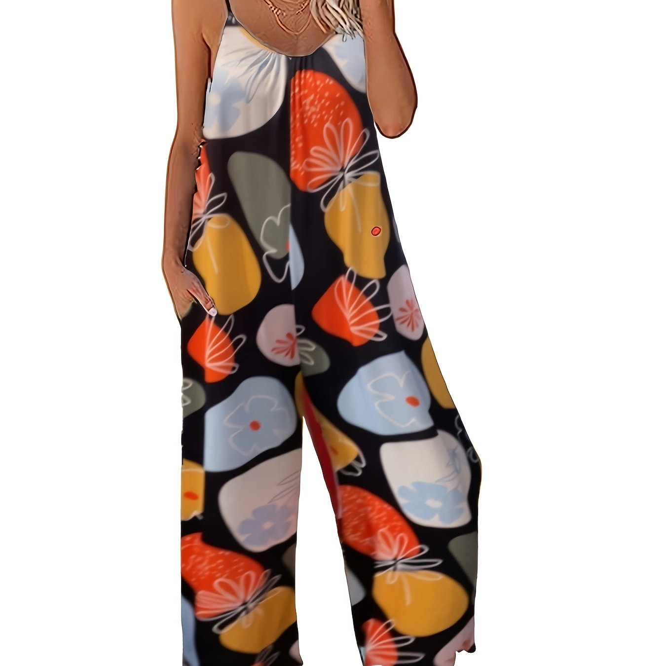 Colorblock Floral Print Wide Leg Jumpsuit
