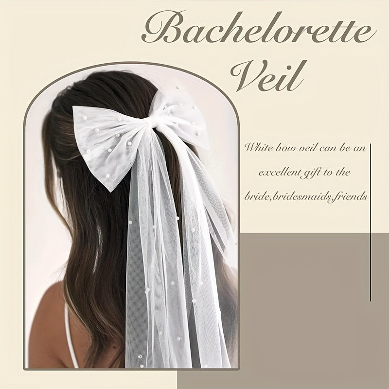Bridal Veil with Embellishments and Satin Bow Single Layer