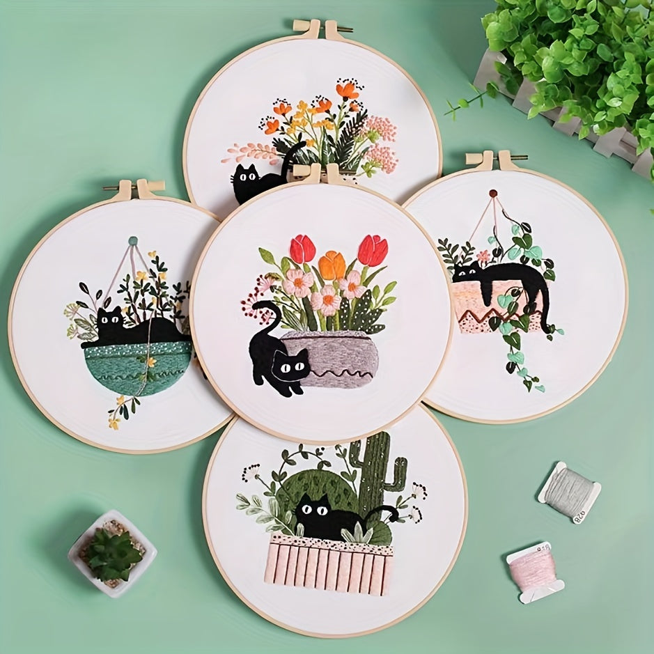 Cat Embroidery Kit Cross Stitch For Beginners DIY Hand Embroidery