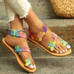 Boho Colorful Butterfly Flat Sandals Open Toe Loop Shoes Casual Summer