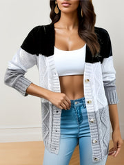 Colorblock Button Up Cardigan Long Sleeve