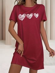 Heart Print Short Sleeve T-shirt Sleep Dress