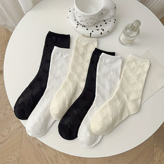 Bow Textured Socks Comfy & Lolita All match Socks Women's Stockings