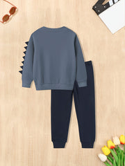 Boy's Dino Print Pullover & Sweatpants Set