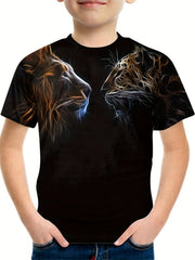 Boy's Lion & Leopard Graphic T shirt Casual 3D Print Tee