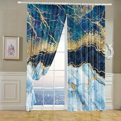 2pcs Marble Print Polyester Curtain for Home Decor Bedroom Office Kitchen