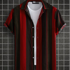 Men's Casual Red Stripe Short Sleeve Shirt Hawaiian Style