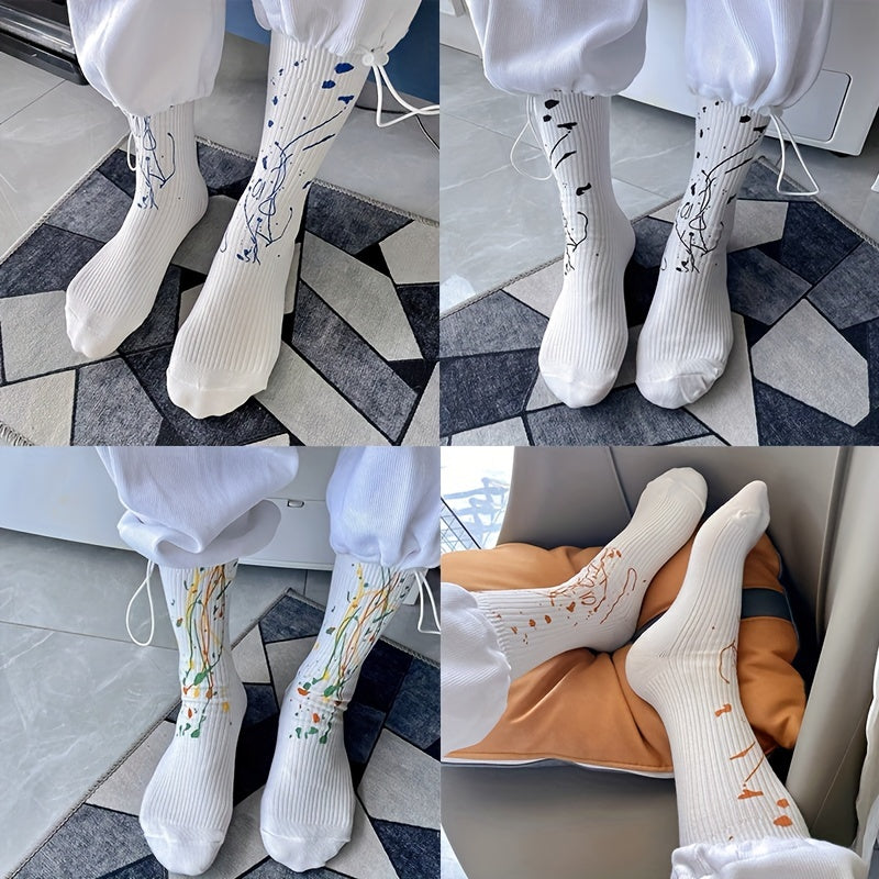 4 Pairs Graffiti Print Socks Breathable Mid Tube Stockings
