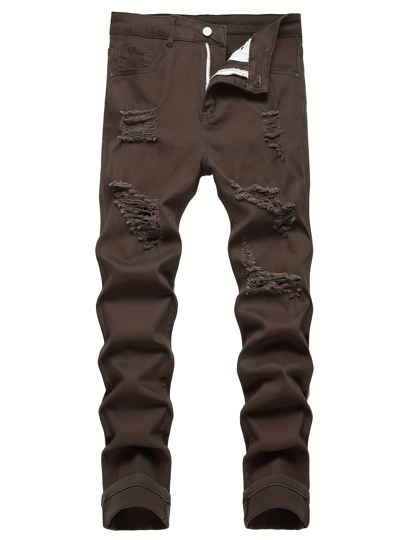 Men's Slim Fit Ripped Jeans Casual Street Style Distressed Denim Pants