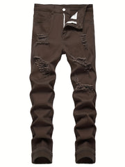 Men's Slim Fit Ripped Jeans Casual Street Style Distressed Denim Pants