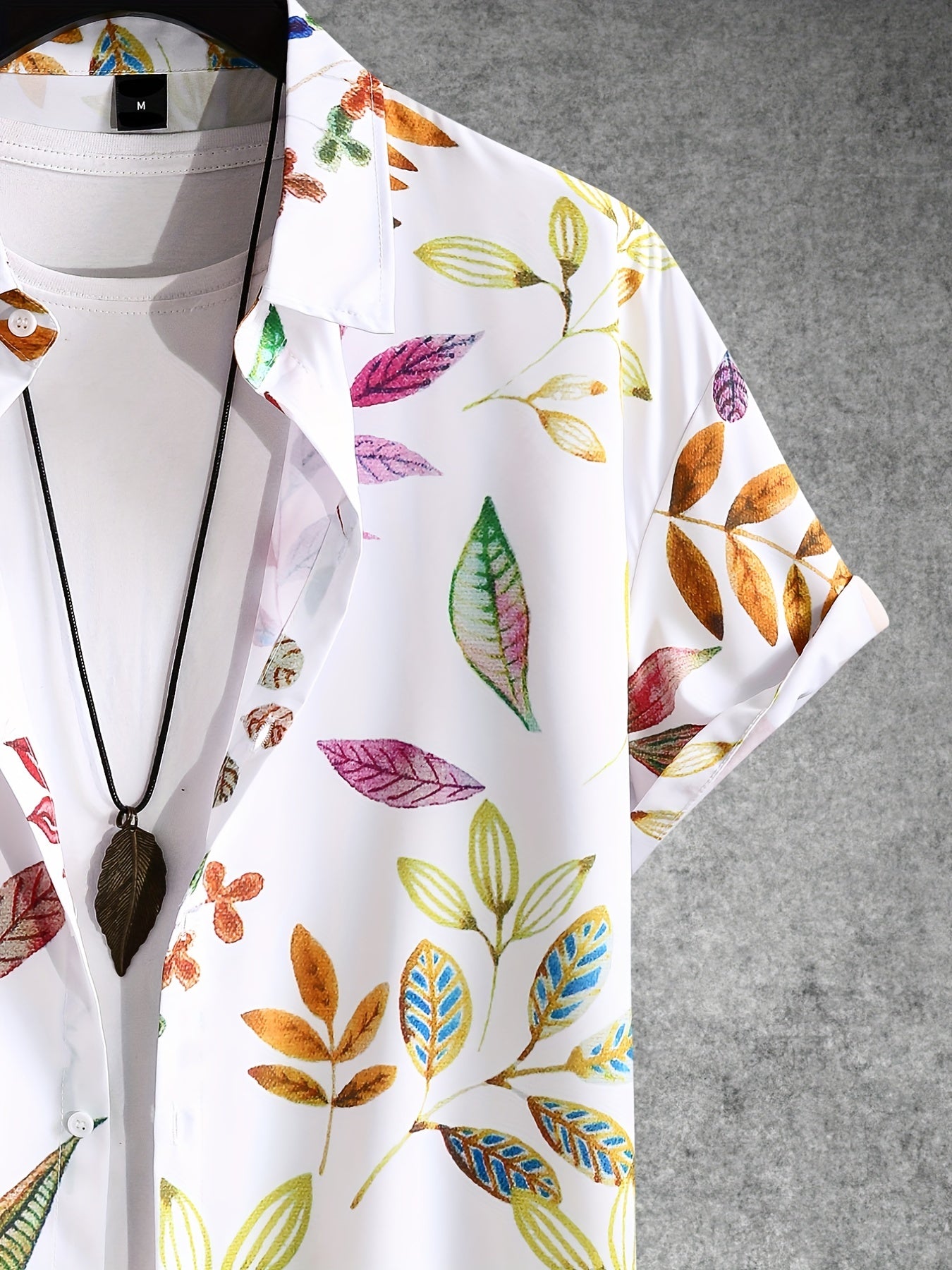 Men's Leaf Pattern Camp Collar Bowling Shirt