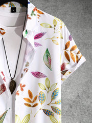 Men's Leaf Pattern Camp Collar Bowling Shirt