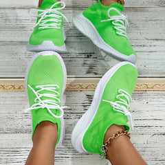Women's Lace Up Knit Sneakers Green Lightweight Running Shoes