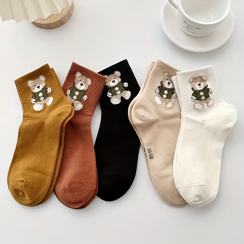 5 Pairs Cartoon Bear Print Socks Women's Stockings