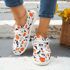 Women's Halloween Pumpkin Skull Print Flats Slip On Loafers