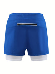 Double Layer Sports Shorts With Side Zipper Pocket